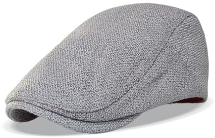 HIQIU Gorro deslizador para hombre de lino con forro – Gorra plana para hombre Gorra de verano Gatsby Hiedra Sombrero Newsboy Gorra Boina para Primavera y Otoño, gris, talla única-M