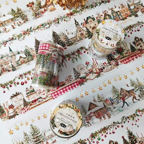 MisKepaa PET Washi Tape Stickers Set, 3 rullar jultema klistermärken för journaling, skräpjournal, bullet journal, anteckningsbok, gör-det-själv-hantverk (Snow Scenery)