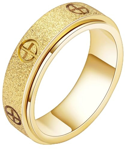 Sfloemm Dainty Gold Fidget Rings for Women: Stunning Fidget Toys & Fidget Spinners for Adults -18K Gold Plated Cross Rings, Love Ring & Eternity Band for Couples, Size 7, Stainless Steel, No Gemstone