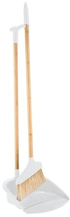 URBNLIVING Long Handle Bamboo Broom and Dustpan Set - Upright Standing Sweeper 73cm - Rubber Edge Dustpan - Ideal for Kitchen, Home and Floor Cleaning, Space-Saving Compact Storage, 2-Piece