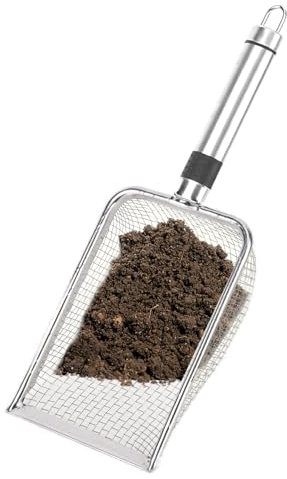 Rhyhome Setaccio da Giardino in Acciaio Inox, Setaccio per Terreno con Manico, Setaccio Terra per Giardinaggio e Agricoltura (3,8 mm Maglia)