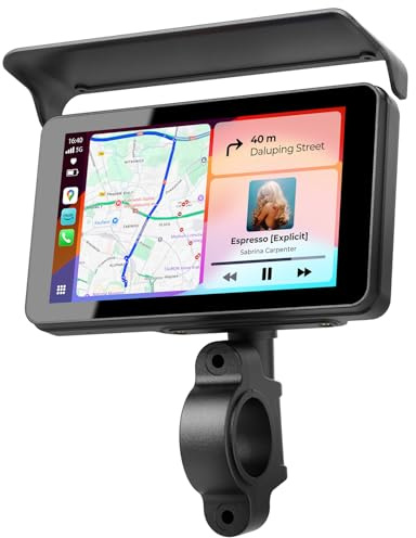 Krunia 5 tum trådlös motorcykel Carplay display för Apple CarPlay & Android Auto, dubbel Bluetooth, röststyrning, GPS-navigering, IP68 vattentät, automatisk justering av ljusstyrka