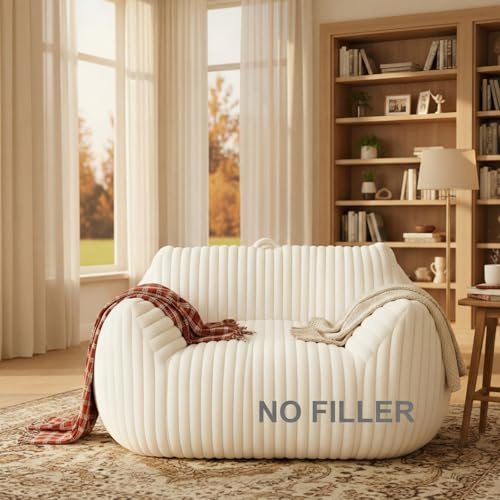 Honeydak Bean Bag Chair Cover Only (No Filler) for Adults Bean Bag Cover with Armrests and Back Support Stuffed Animal Storage Lazy Sofa Chair for Bedroom Living Room Dorm(White,Rabbit Fur)