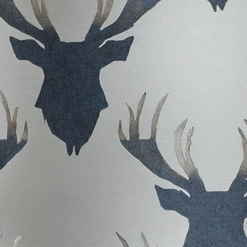Self Adhesive Peel and Stick Wallpaper 58x300cm Modern Deer Head Silhouette Navy Blue Silver Light Gray Wall Paper Roll Waterproof Removable Contact Paper Vinyl Wrap for Furniture Living Room