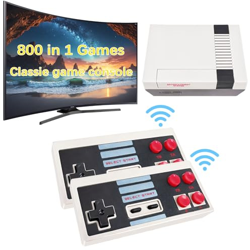 Classic Retro Game Console Built 820 Classic Video Games,Av Output Handheld Game System with Dual Wireless Controllers,Plug and Play.