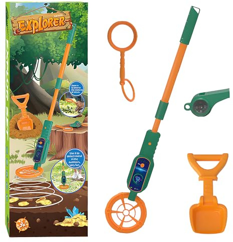 Dhqkqg Detector de metales para niños, detector de metales ligero para niños, ajustable de 60 a 80 cm, detector de metales para niños con pala e indicador de sonido, adecuado para actividades al aire