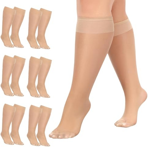 Eniyou 6 Paia di Calze Al Ginocchio Donna Taglie Forti, Gambaletto Donna in Nylon, Calze Gambaletti Elevata Elasticità Gambaletto, 15 Denari, Color Carne, Adatte a Donne Con Polpacci Più Robusti