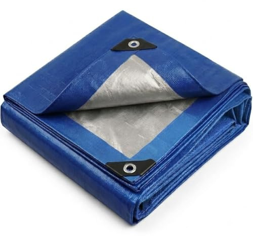 2.5m x 3m Blue-Silver Reversible Heavy Duty Waterproof Tarpaulin, Reinforced Grommets Every 50cm, UV/Tear Resistant PE Tarp Sheet for Outdoor Camping Garden Furniture Cover