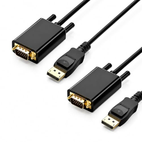 MewHunk 2PCS Câble DisplayPort vers VGA 1,8 m, Cable VGA plaqué or, Display Port haute vitesse, Cable Display Port pour moniteurs, projecteurs et PC, Adaptateur VGA fiable autres appareils