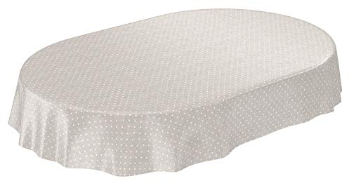 ANRO Wachstuchtischdecke Wachstuch Wachstischdecke Tischdecke Punkte Dots Gepunktet Uni Einfarbig Beige Oval 220x140cm eingefasst