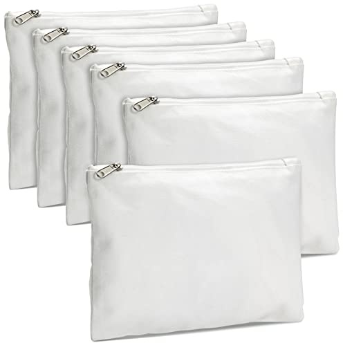 Bright Creations Canvas Makeup Bag Set - DIY Pouches & Tie Dye Items - Secure Zipper & Travel Essentials - Multipurpose Makeup Tote & Cosmetic Bag - Pack of 6, 8 x 6 in, White