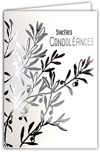 Afie 64-1041 Tarjeta Sinceras Condolencias Rama olivo Árbol Hojas Símbolo Paz Sabiduría Eternidad Plata