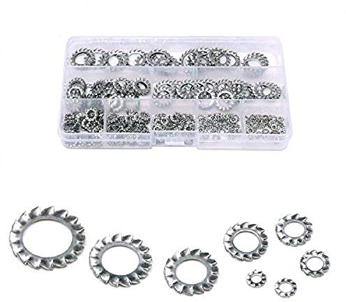YouU 300 Pièces 304 Dents en Acier Inoxydable Externe étoile Rondelles de Blocage Assortiment Kit - Inclus: M2.5 M3 M4 M5 M6 M8 M10 M12