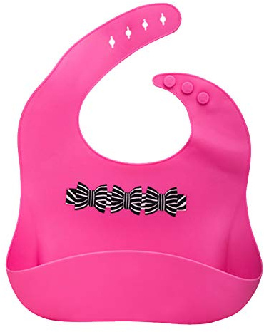Silicone Bibs for Baby, Treer Waterproof Soft Adjustable Roll up Feeding Bibs Drool Bibs Wipe Clean with Food Catcher Pocket for Infants Toddlers (Rose Red)