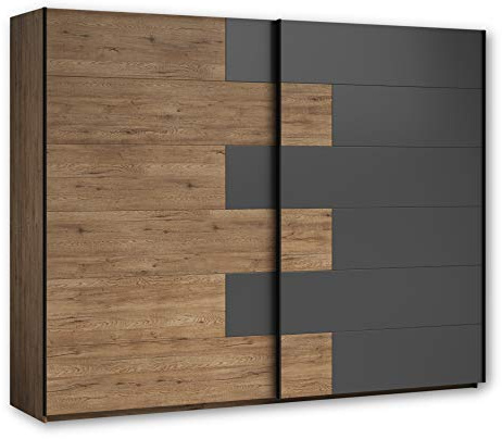 Stella Trading LINEA Moderner Kleiderschrank mit viel Stauraum - Vielseitiger Schwebetürenschrank in Bartex Eiche Optik, Graphit - 270 x 211 x 58 cm (B/H/T)