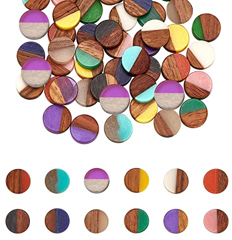 PandaHall 48 Stück 12 Farben Geometric Resin Cabochons, 10mm Flache Runde Geometrische Rhombus Holzharz Cabochons Vintage Harz Holz Statement Für Halskette Ohrring Schmuck Fundstücke