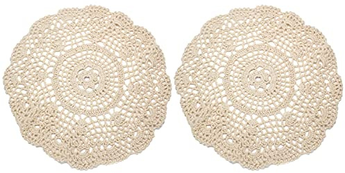 Jiozermi 2 Pcs 12 Inch Hand Crochet Lace Doilies, Handmade Vintage Round Lace Doilies Placemats Snowflake Mini Doilies for Table Decoration, Beige