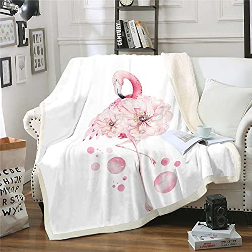 Homemissing Flamingo Plush Blanket Pink Floral Bird Fleece Throw Blanket for Kids Boys Girls Chic Blooming Flower Sherpa BlanketModern Abstract Art for Sofa Bed,Double 60x79 Inch
