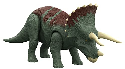 Jurassic World - Il Dominio Roar StrikersTriceratopo Erbivoro Action Figure, con ruggito, attacco a forti testate e articolazioni mobili;, Giocattolo per Bambini 4+ Anni, HDX34