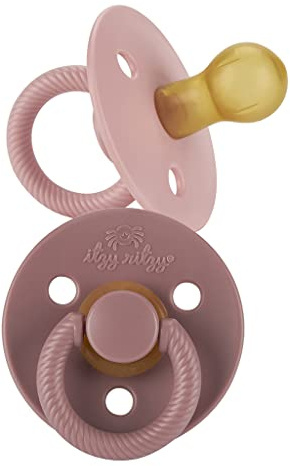 Itzy Ritzy Natural Rubber Newborn Pacifiers (Set of 2) – Baby Pacifiers with Cherry-Shaped Nipple & Large Air Holes for Added Safety; Set of 2 Binkies in Blossom & Rosewood (Ages 0 – 6 Months)