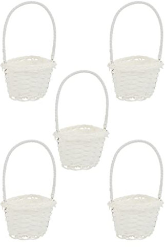 Happyyami 5 STÜCKE Kleiner Wicker Rattan Korb mit Griff Hochzeit Mädchen Korb Handgewebt Weißer Rattankorb Lagerkorb Osterkorb Hochzeitsgeschenke