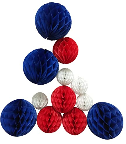 Honeycomb Balls Party Decorations 12 Pieces4 6 8 Tissue Paper Pom Poms Flower Balls for Birthday Wedding Party Baby Shower Nursery Wall Decor (12 Pieces 4 6 8 White,Rose Red,Royal Blue)