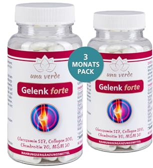 Una Verde Gelenk forte 180 Gelenkapseln hochdosiert mit Glucosamin & Chondroitin & MSM & Collagen & Vitamin C & Kupfer ohne unnötige Zusätze – in Frankreich produziert & laborgeprüft – 3 Monats Vorrat