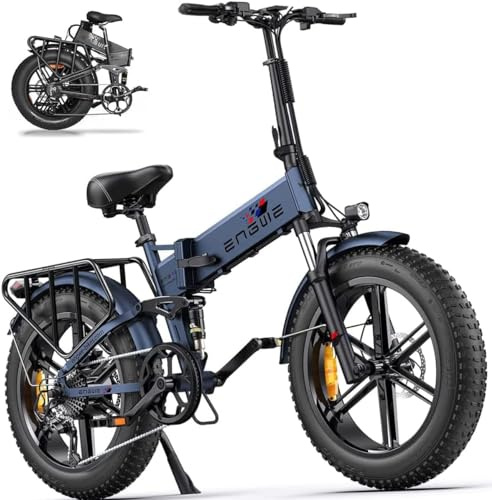 ENGWE Electric Bike Folding E-Bike for Adults, ENGINE Pro Electric Bicycle 48V 16Ah Battery, 8-Gears All -Terrain 20''*4.0 Fat Tire Electric Bicycle (Blue)