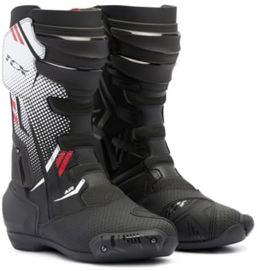 TCX - S-TR1 AIR, Stivale da Moto Uomo, con Tomaia in Microfibra Perforata al Laser, Chiusura con Zip Elastica Laterale e Velcro, Nero/Bianco/Rosso