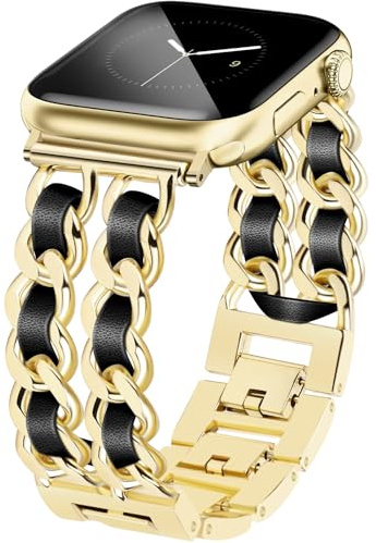 JR.DM Metallband kompatibelt med Apple Watch Armband 38 mm 40 mm 41 mm 42 mm 44 mm 45 mm 46 mm, Doppelketten Elegant Herren Damen Gliederarmband Ersatz für iWatch serie 10/9/8/7/6/5/4/3/2/1/SE/Ultra