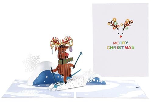 scicent Karten Weihnachten Pop-Up Karte Weihnachten 3D Weihnachtsrendiere Weihnachtskarten Popup Weihnachtskarte für Familie Freunde Festival Weihnachtsfeier - 20947