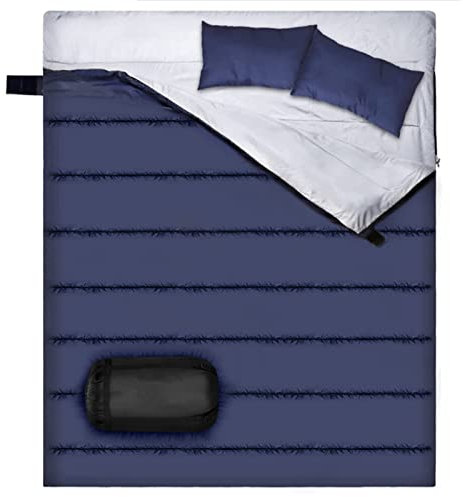 Doppelschlafsäcke für Erwachsene, wasserdicht, Paar-Schlafsäcke für 2 Personen, für Camping, Rucksackreisen, Wandern, mit 2 Kissen und Kompressionssack, leicht, 3 Jahreszeiten, Que