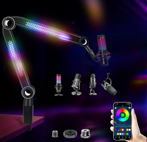 Premium RGB Microphone Arm - Mic Stand Desk Boom Arm Compatible with HyperX Mic, Shure MV7&SM7B Mic, Blue Yeti Mic, FIFINE AM8 Mic and Razer Mic, Software & Pickup Light Control by YOUSHARES