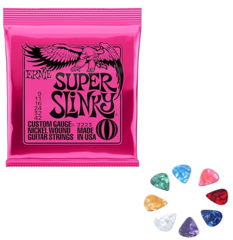 E-Gitarren-Saiten - 9-42 Gauge und 6 Gitarren-Plektren, E-Gitarren-Saiten, Regular Slinky klassische, Nickel umsponnene Gitarrensaiten, E-Gitarren-Bass-Saiten, Ersatz-Gitarrensaiten