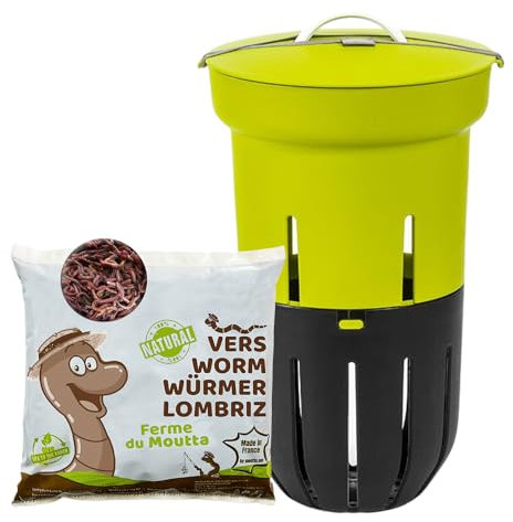 Moutta | Lombricomposteur Vert à enterrer 12L | 250gr de vers de Compost | A enterrer dans Votre jardinière | Compostez Vos déchets organiques | Parfait pour Nourrir Vos Plantes