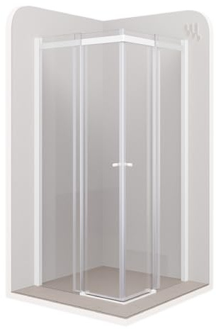Mampara de Ducha Kaylee | 90x100x195cm | Puertas correderas | Ajuste 88-90 x 98-100cm | Perfiles Blancos, Cristal transparente de 6mm - Moments of Glass