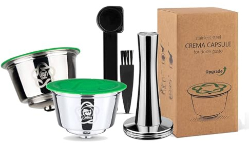 Icafilas Kaffeekapseln für Dolce Gusto, nachfüllbar, wiederverwendbar, 2 * Dolce Gusto nachfüllbare Kaffeekapsel; 1 Tamper;1 * Plastiklöffel; 1 * Pinsel