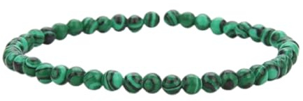 Bracciale artigianale con perle da 4mm – Perle di pietra naturale per yoga, mala e stile boho – Bracciale elastico per donna e uomo (Malachite)