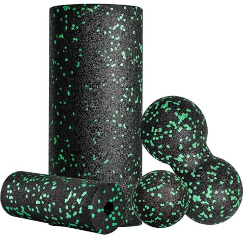 Fitnessrolle Faszienrolle Set Blackroll Foam Roller Faszien Set mit Faszienball Mini Faszienrolle Klein und Duoball für Yoga Faszien Training von Muskeln (Green)