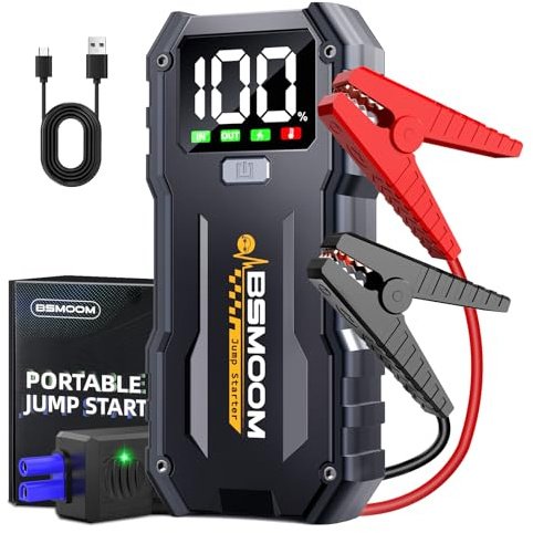 Arrancador de Baterias de Coche, 5000A Arrancador de Coches Portatil (para 10.0L de Gasolina o 8.0L de Diésel) 12 V Booster con Carga rápida USB y Linterna LED de Emergencia