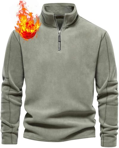 CheChury Felpa Pile Uomo Invernale Maglia Pile Caldo Felpa Termica Giacca in Pile Mezza Zip Maglione Felpata Uomo Top Maglione Pesante Vintage Termica Fleece Pullover Sweatshirt