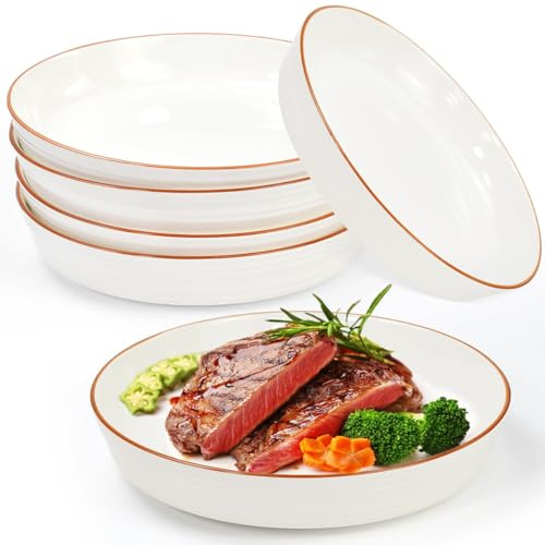UHETLET 6 Pezzi Piatti in Porcellana Φ21cm Piatti Bianchi per Insalata Piatto da Dessert Piatti per Pasta Grandi in Ceramica Piatto Frutta Porcellana per Microonde e Lavabili in Lavastoviglie