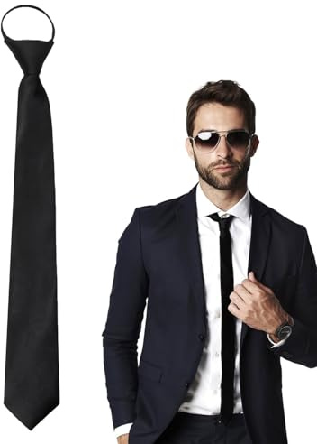 HUVZOR Cravatta da uomo, cravatta a nodo prelegato con cerniera, cravatta regolabile da uomo, cravatta nera, per matrimonio, laurea uniformi scuola ufficio o feste, 48 cm