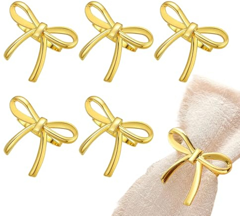 Anelli Per Tovaglioli Color Oro,Elegante Fibbia a Forma di con 6 Pezzi - Completo di Fibbie per Tovaglioli - Per la Tavola, il Pranzo, la Decorazione, le Feste, il Matrimonio, Natale, Ringraziamento,