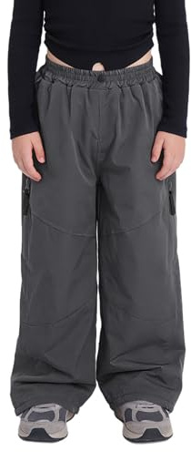 inlzdz Pantaloni Tuta Bambina Invernali in Pile Pantaloni da Ginnastica a Vita Alta Pantalone Cargo per Campeggio Pesca Montagna Arrampicata Sweatpants Grigio Scuro 13-14 Anni