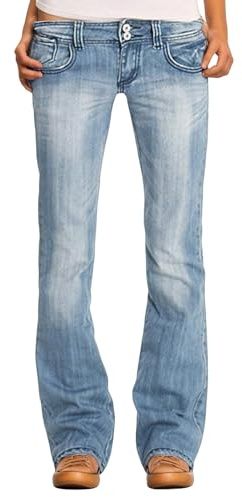 Jeans Bootcut da Donna, Stretch, Pantaloni a Vita Bassa, Jeans a Zampa di Elefante, Low Waist, Gamba Larga, Svasati, Mid Rise, Apertura Laterale, Denim Retro, Classico, Dimagrante, Pantaloni Sexy