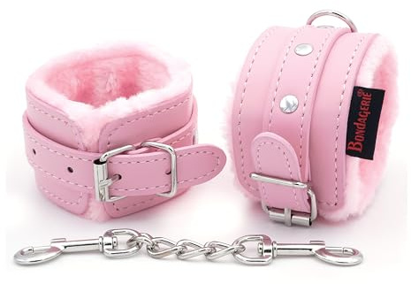 BONDAGERIE® Manette rosa per giochi di coppia pelose morbide in Ecopelle, unisex regolabili
