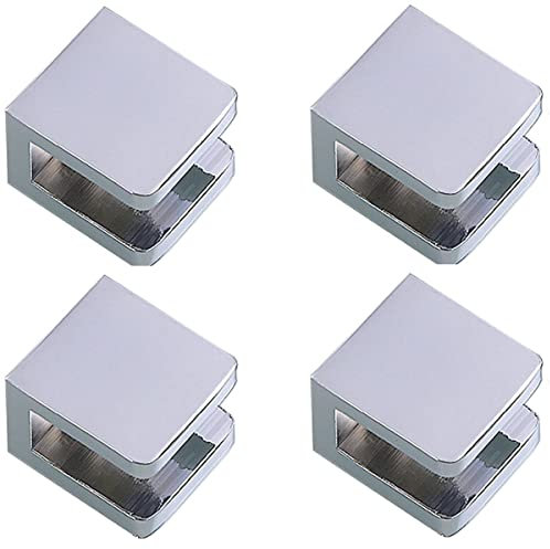 LukLoy Brass Shower Glass Clamp, No-Drill-on-Glass Fixed Panel Shower Door Glass Clip Holder Bracket Support Fixed Panel U-Clamp (Pack of 4, Chrome)