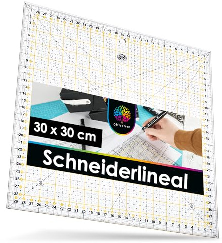 OfficeTree Sewing Square - 30x30 cm Patchwork Quilting Ruler - Rotary Cutter & Tailor Fabric Ruler - Quilting Accessories