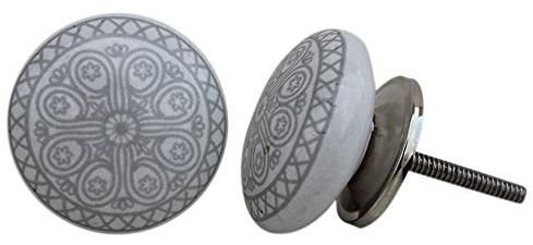 PUSHPACRAFTS Knauf für Schrank, Schublade, aus Keramik, handbemalt, 12 Stück Grey & White knopfe grau weiß (12) XFER